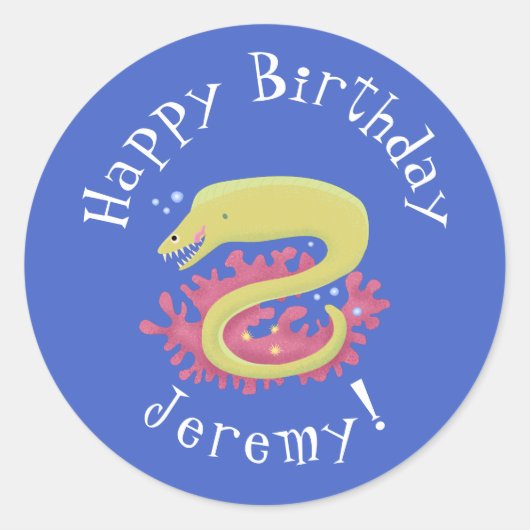 Groene moray paling grappige cartoon illustratie ronde sticker (Voorkant)