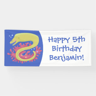 Groene moray paling grappige cartoon illustratie spandoek