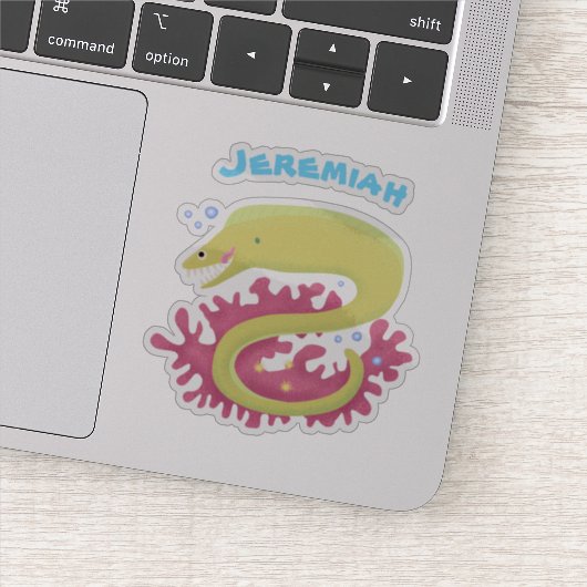 Groene moray paling grappige cartoon illustratie sticker (Detail)