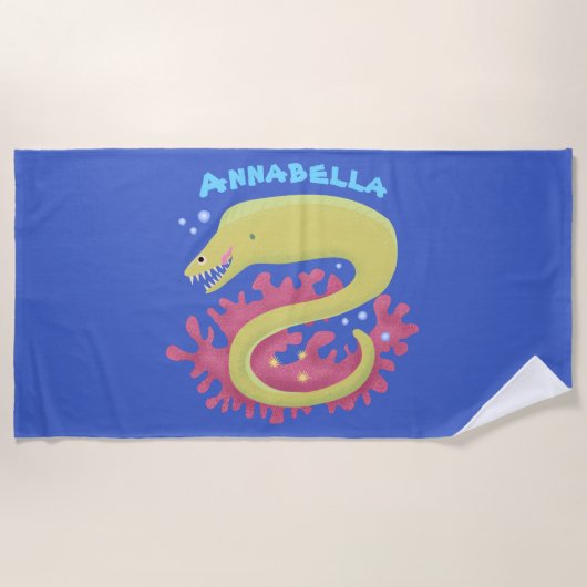 Groene moray paling grappige cartoon illustratie strandlaken (Voorkant)