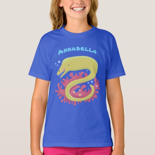 Groene moray paling grappige cartoon illustratie t-shirt (Voorkant)