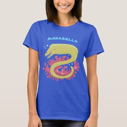 Groene moray paling grappige cartoon illustratie t-shirt (Voorkant)