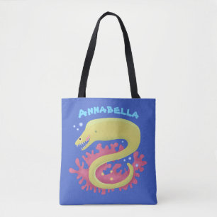 Groene moray paling grappige cartoon illustratie tote bag