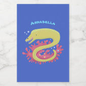 Groene moray paling grappige cartoon illustratie voedselcontainer etiket (Enkel label)