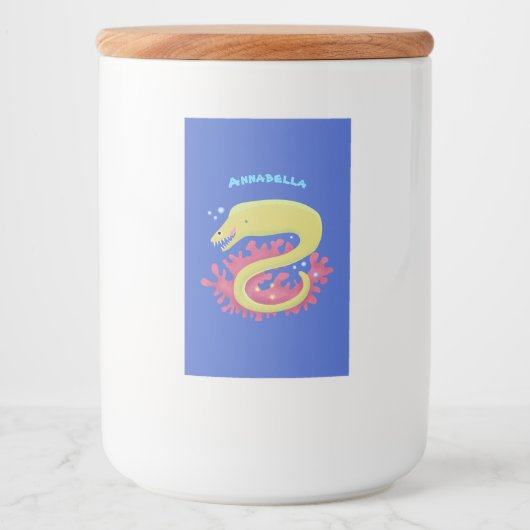Groene moray paling grappige cartoon illustratie voedselcontainer etiket (Voorkant)