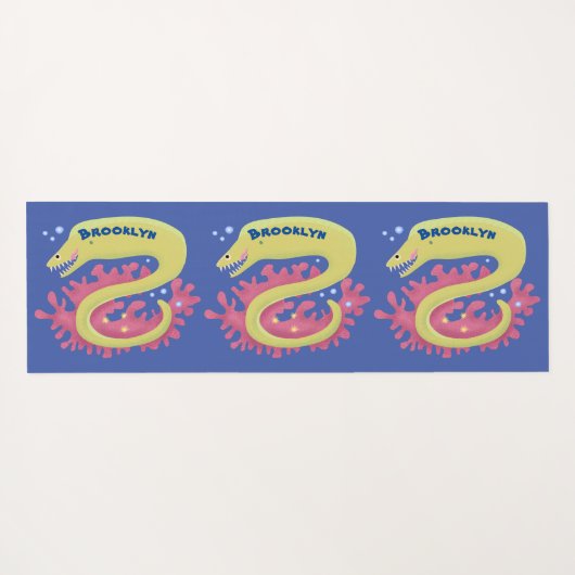 Groene moray paling grappige cartoon illustratie yogamat (Achterkant (horizontaal))