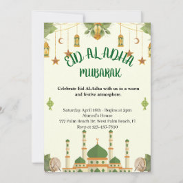 Groene Moskee Lantaarns Feestelijke Eid Al-Adha Va Kaart