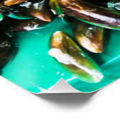Groene mosselen voor verkoop glanzend perfect poster (Hoek)