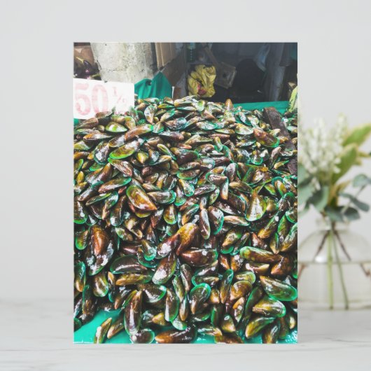 groene mosselen voor verkoop kaart (Staand voorkant)
