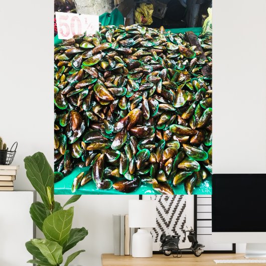 groene mosselen voor verkoop poster (Thuiskantoor)