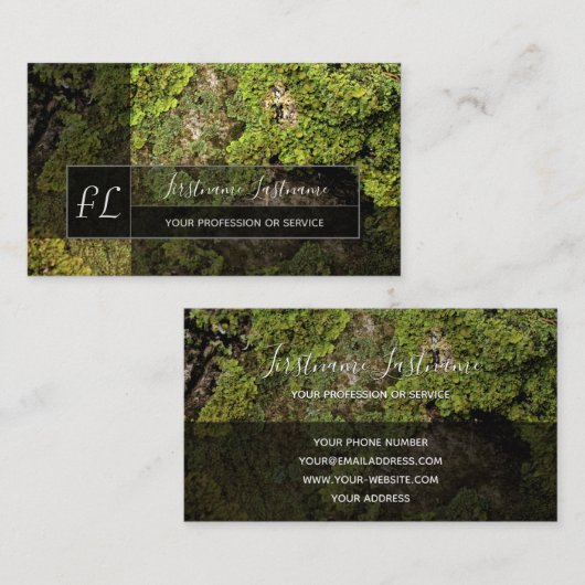 Groene mossy boomoppervlakte grijze rechthoek mono visitekaartje (Voorkant / Achterkant)