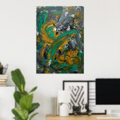 Groene & Mosterd Abstracte Penseelstreek Kunst Poster (Thuiskantoor)