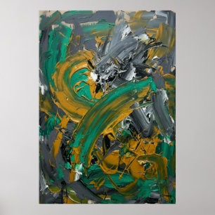 Groene & Mosterd Abstracte Penseelstreek Kunst Poster