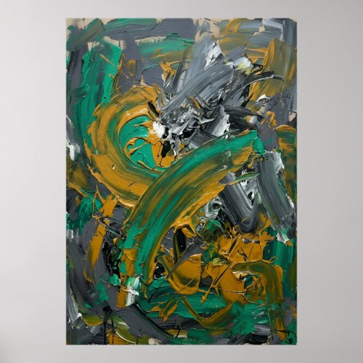Groene & Mosterd Abstracte Penseelstreek Kunst Poster (Voorkant)