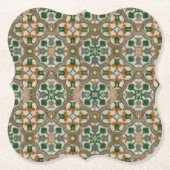 Groene mosterd bloemenazulejos Geometrisch patroon Kartonnen Onderzetters (Voorkant)