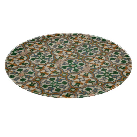 Groene mosterd bloemenazulejos Geometrisch patroon Snijplank (Hoek)