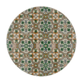 Groene mosterd bloemenazulejos Geometrisch patroon Snijplank