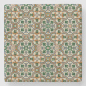 Groene mosterd bloemenazulejos Geometrisch patroon Stenen Onderzetter (Voorkant)