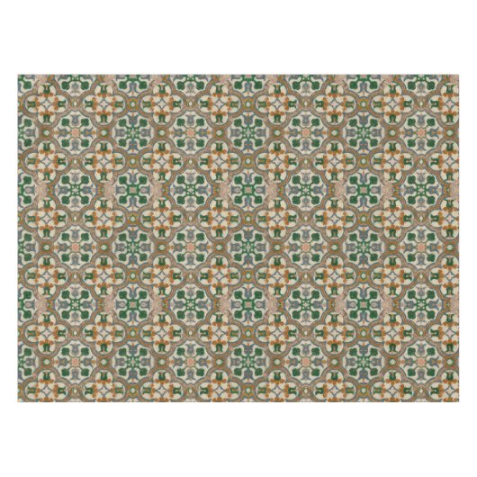 Groene mosterd bloemenazulejos Geometrisch patroon Tafelkleed (Voorkant (Horizontaal))
