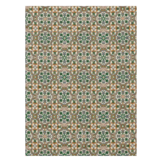 Groene mosterd bloemenazulejos Geometrisch patroon Tafelkleed (Voorkant)