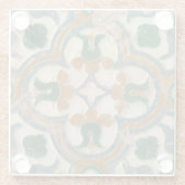 Groene mosterd Spaanse bloemengeometrische Azulejo Glazen Onderzetter (Achterkant)