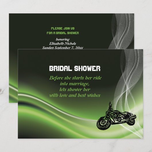 Groene motorrijder/motorfietsenbruiloft vrijgezell kaart (Voorkant / Achterkant)