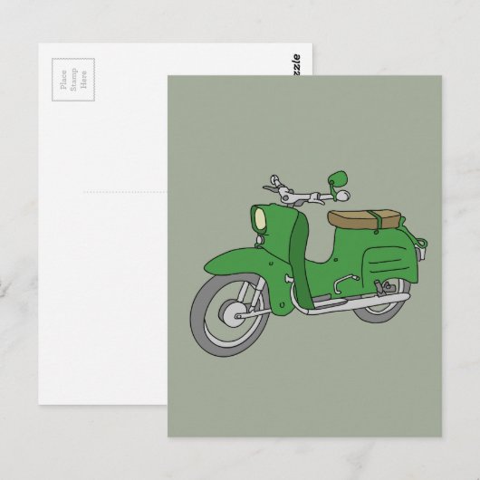 Groene Motorscooter "Schwalbe" Briefkaart (Voorkant / Achterkant)