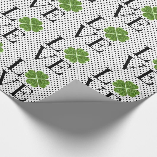 Groene mousserende shamrock Polka Dots Cadeaupapier (Hoek)