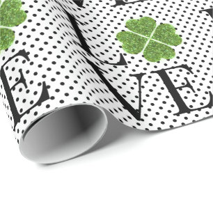 Groene mousserende shamrock Polka Dots Cadeaupapier