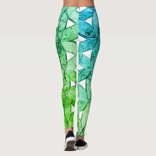 Groene mozaïekbloem leggings (Achterkant)