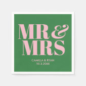 Groene Mr & Mrs Gepersonaliseerde bruiloft servett Servet (Voorkant)
