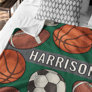 Groene Multi Sport Aangepaste Naam Monogram Fleece Deken