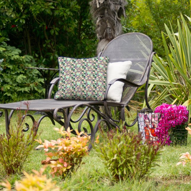 Groene munt beige abstract geometrisch patroon kussen (Creator heeft geüpload)