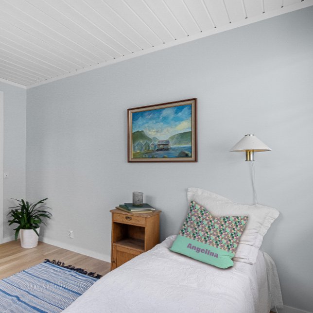 Groene munt beige abstract geometrisch patroon kussen (Creator heeft geüpload)