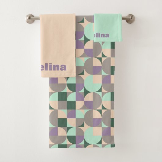Groene munt beige abstracte geometrische patroonna bad handdoek (Insitu)