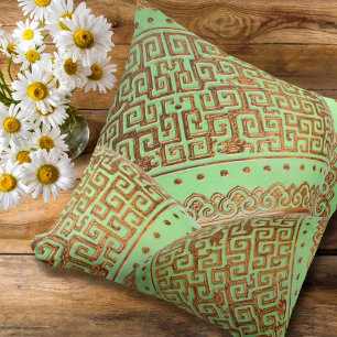 Groene munt en gouden Vintage Kussen