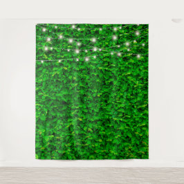 Groene Muur Kerstslingers Feest Achtergrond Wandkleed