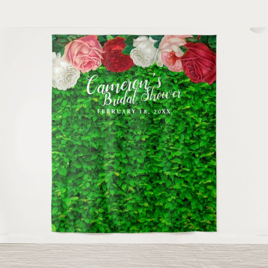 Groene Muur Tuin Bloem Bruiloft Feest Achtergrond Wandkleed (Voorkant)