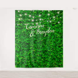 Groene Muur Twinkelende Lichten Bruiloft Feest Ach Wandkleed