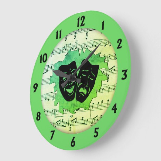 Groene muziek- en theatermaskers grote klok (Hoek)