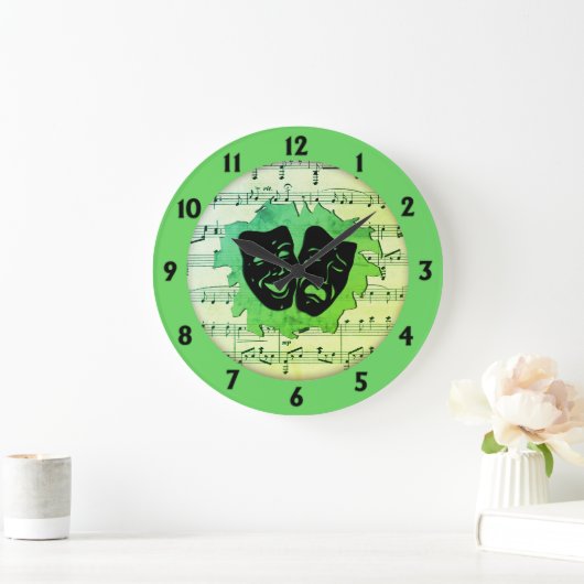 Groene muziek- en theatermaskers grote klok (Huis)