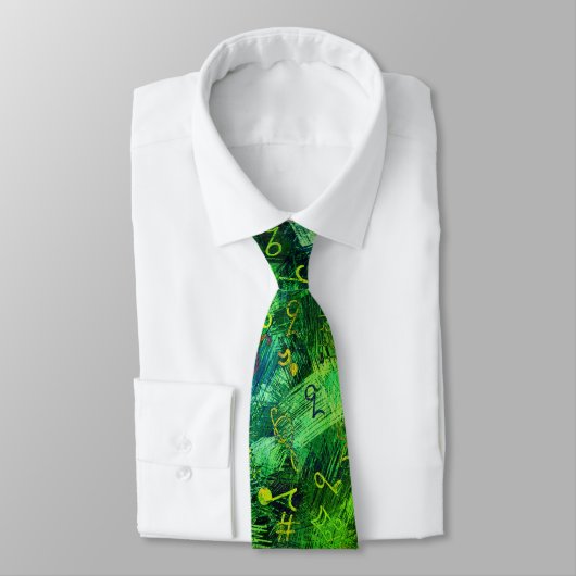 Groene Muziekinstrument Abstracte Print Necksjaal Stropdas (Gebonden)