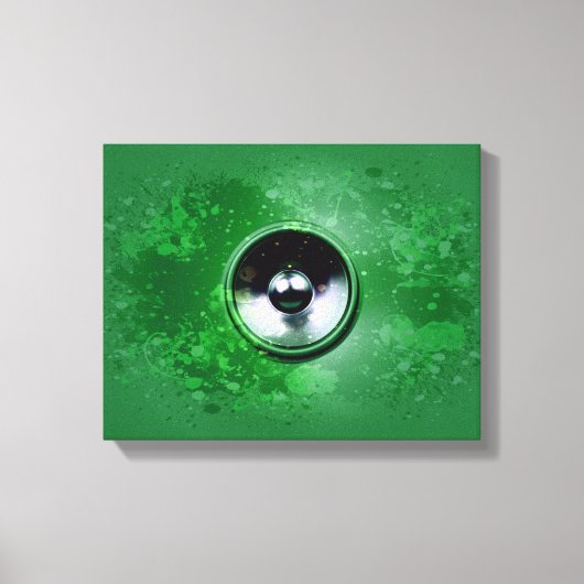 Groene muziekluidspreker en gesplatterde verf canvas afdruk (Voorkant)
