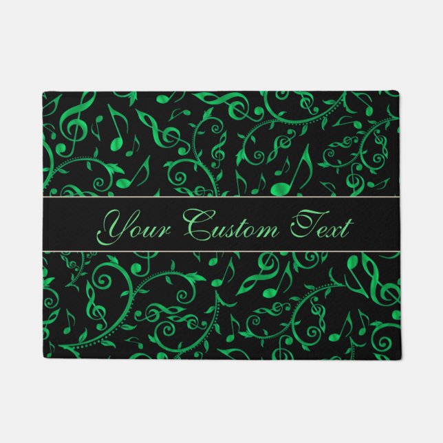 Groene Muzieknoten Floral Pattern Doormat Deurmat (Voorkant)