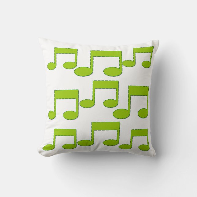 Groene Muzieknoten Thema Pillow Cushion Kussen (Voorkant)