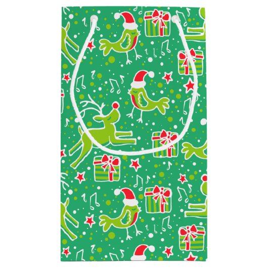 Groene muzikale vogel & rendier Kerstcadeauzakken Klein Cadeauzakje (Achterkant)