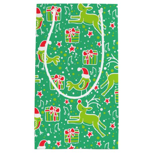 Groene muzikale vogel & rendier Kerstcadeauzakken Klein Cadeauzakje (Voorkant)