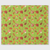 Groene Naadloze Paddestoelen en Bladeren Inpakpapi Cadeaupapier (Vlak)