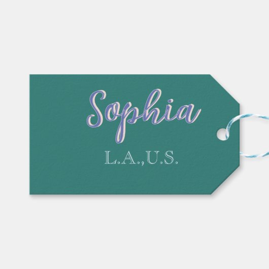 groene naam meisje baas tekst paarse elegante cadeaulabel (Voorkant (Horizontaal))