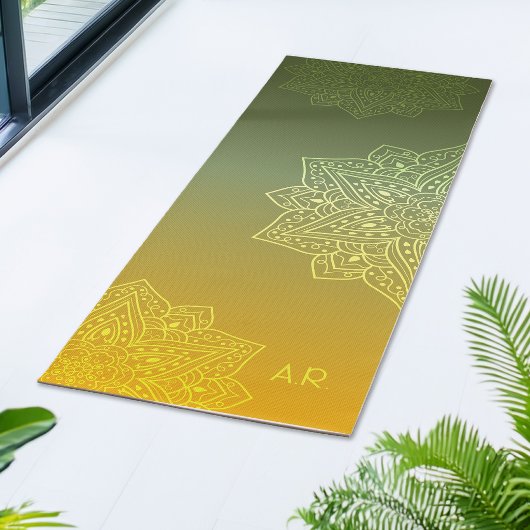 Groene naar Gele Gradiënt Asymmetrische Mandala Yogamat